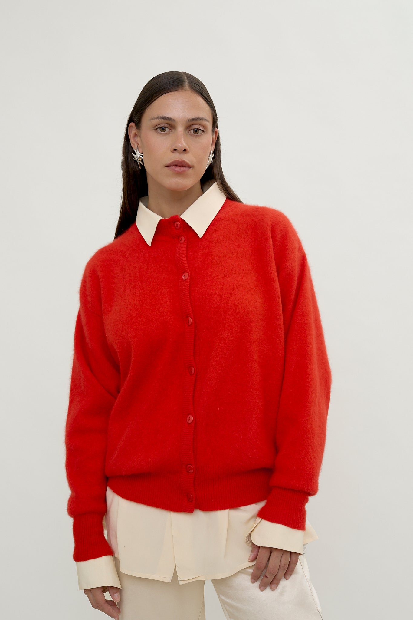 Red angora cardi