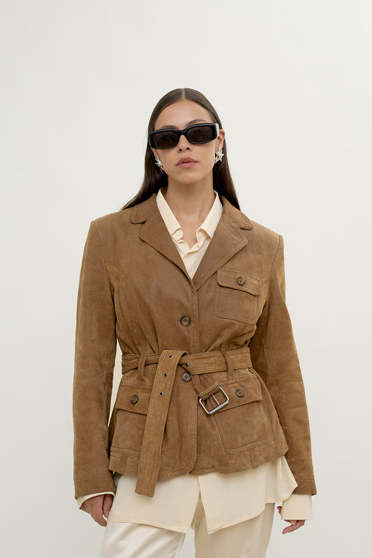 Vintage belted leather jacket