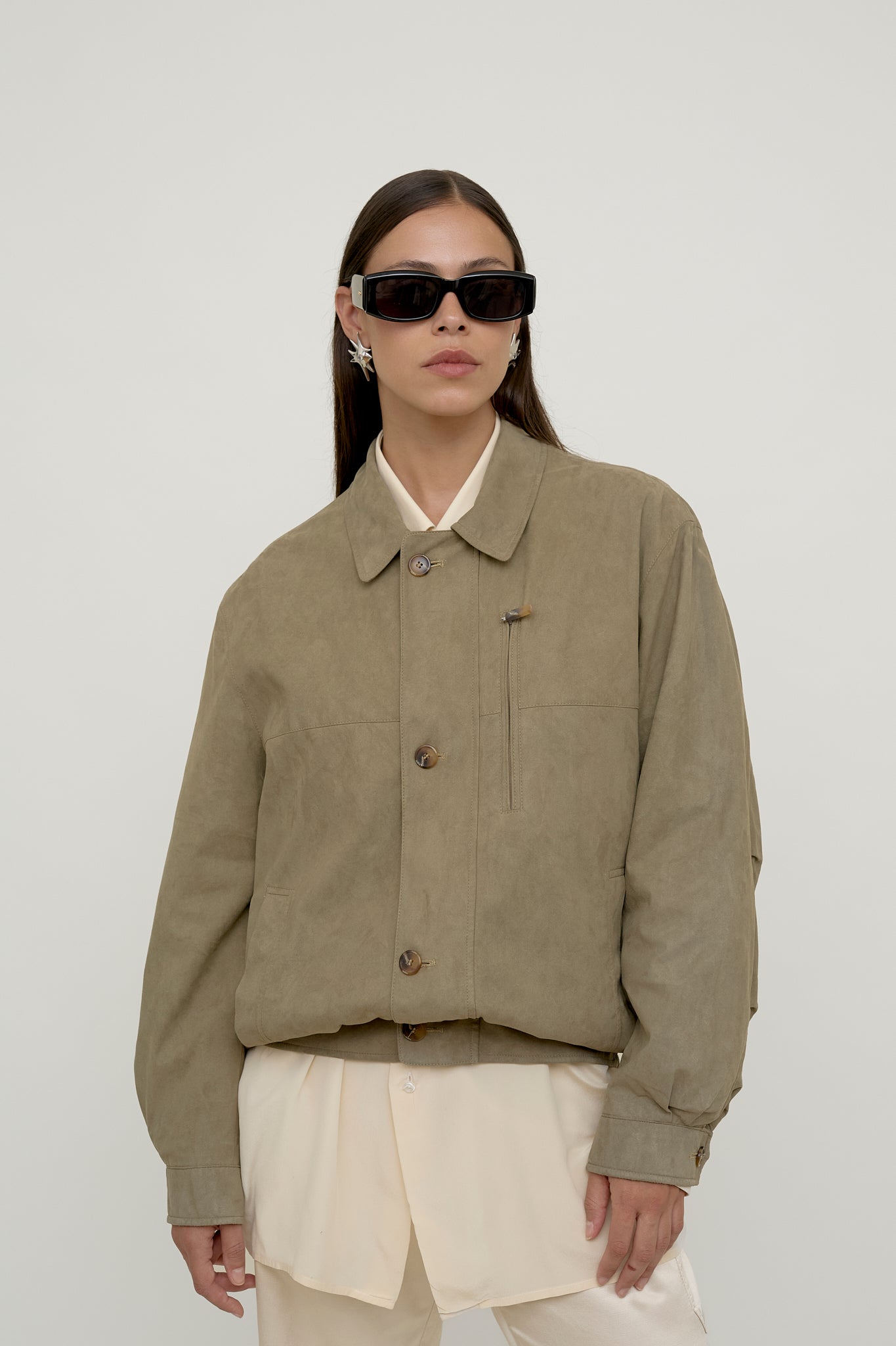 Light bomber jacket with suede effect