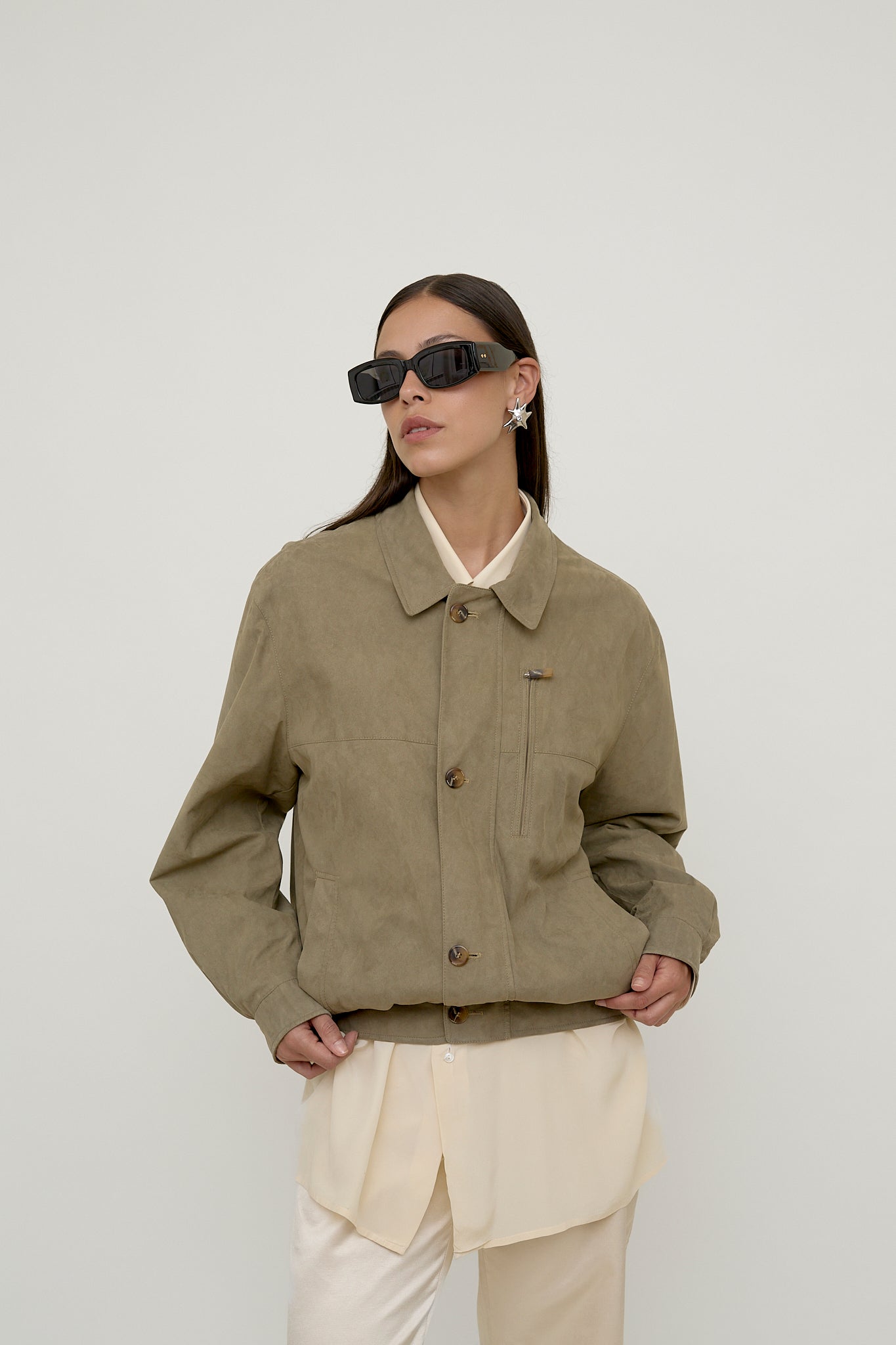 Light bomber jacket with suede effect