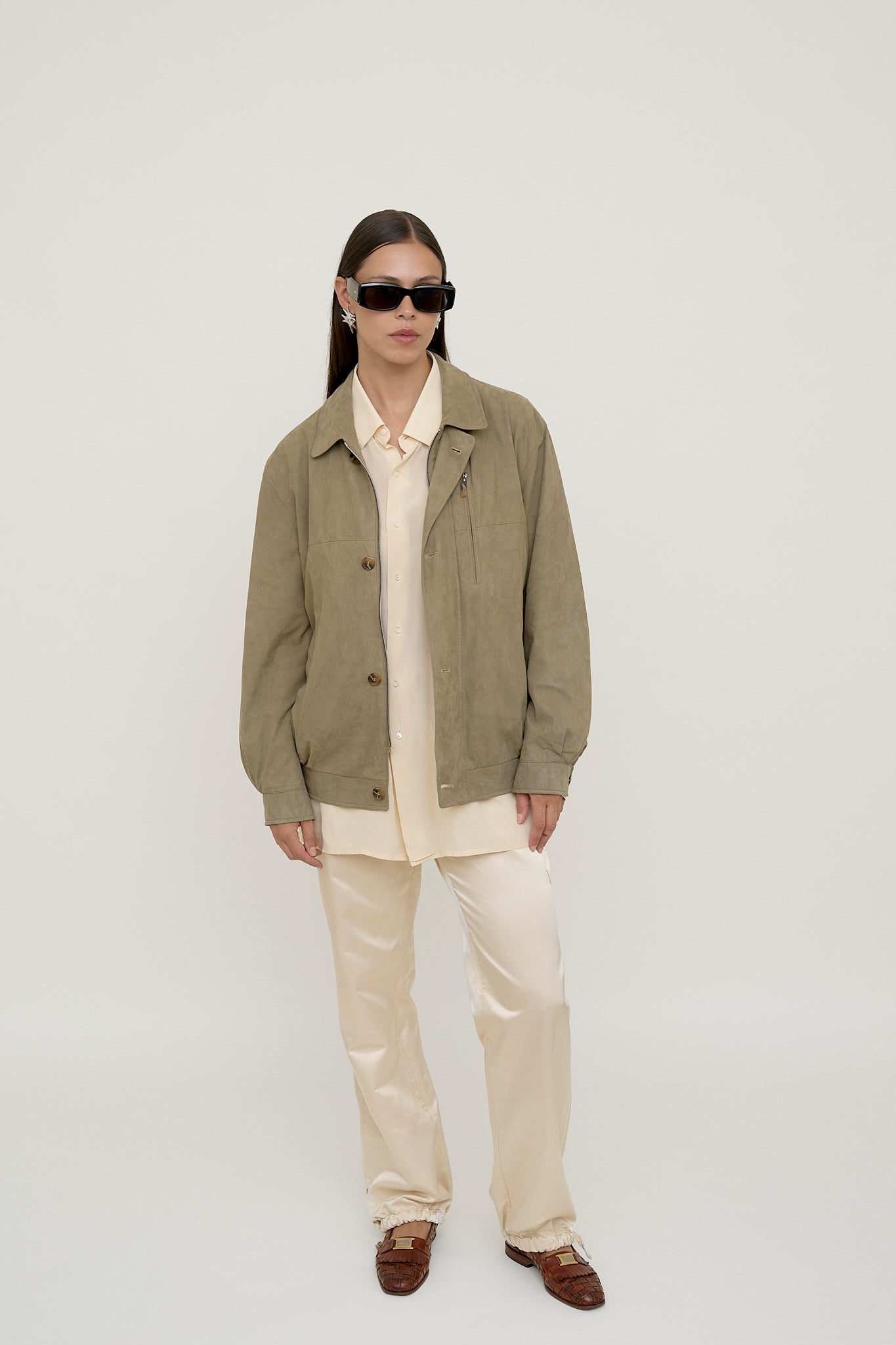 Light bomber jacket with suede effect