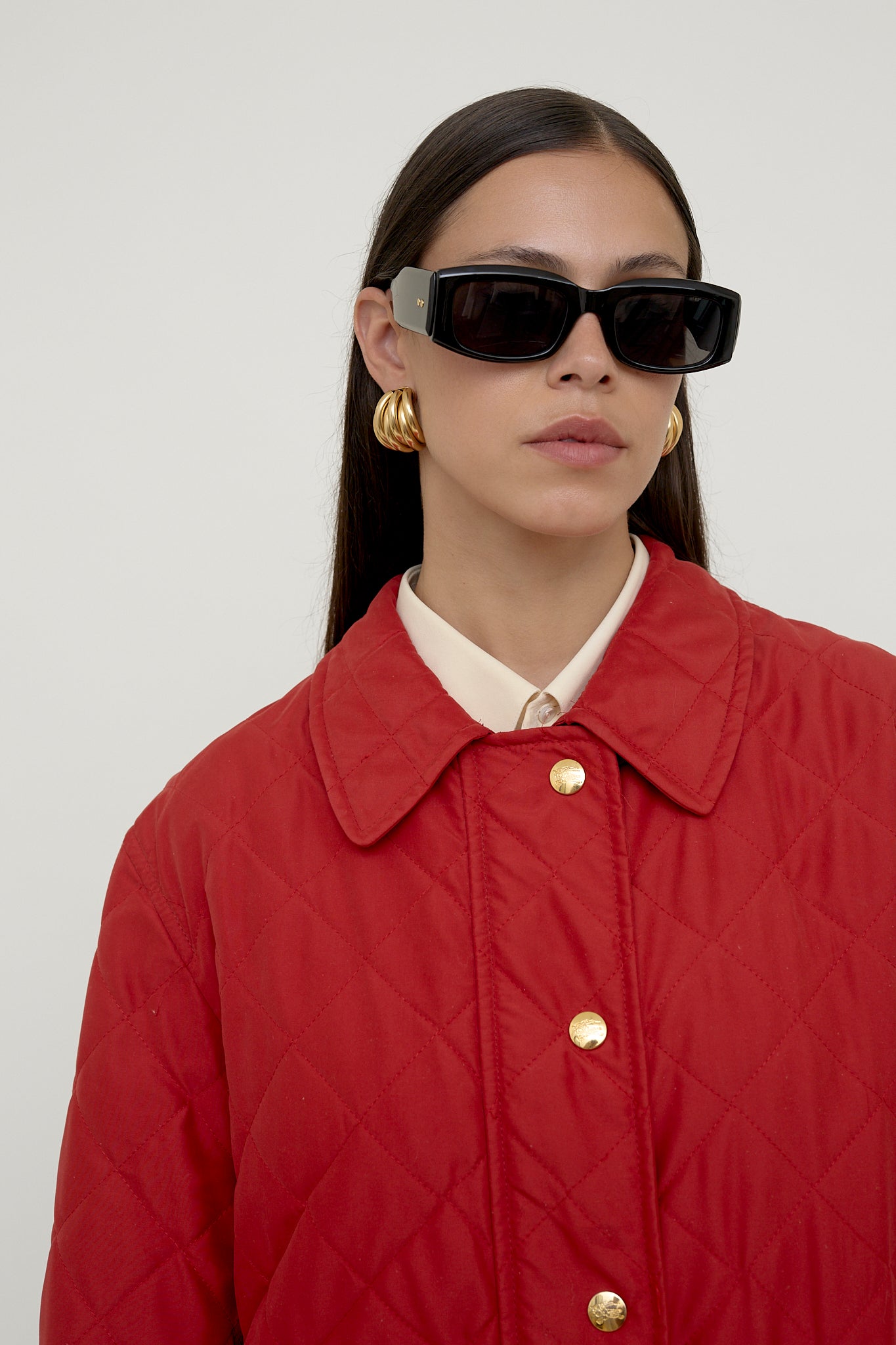 Red quilted Burberry jacket