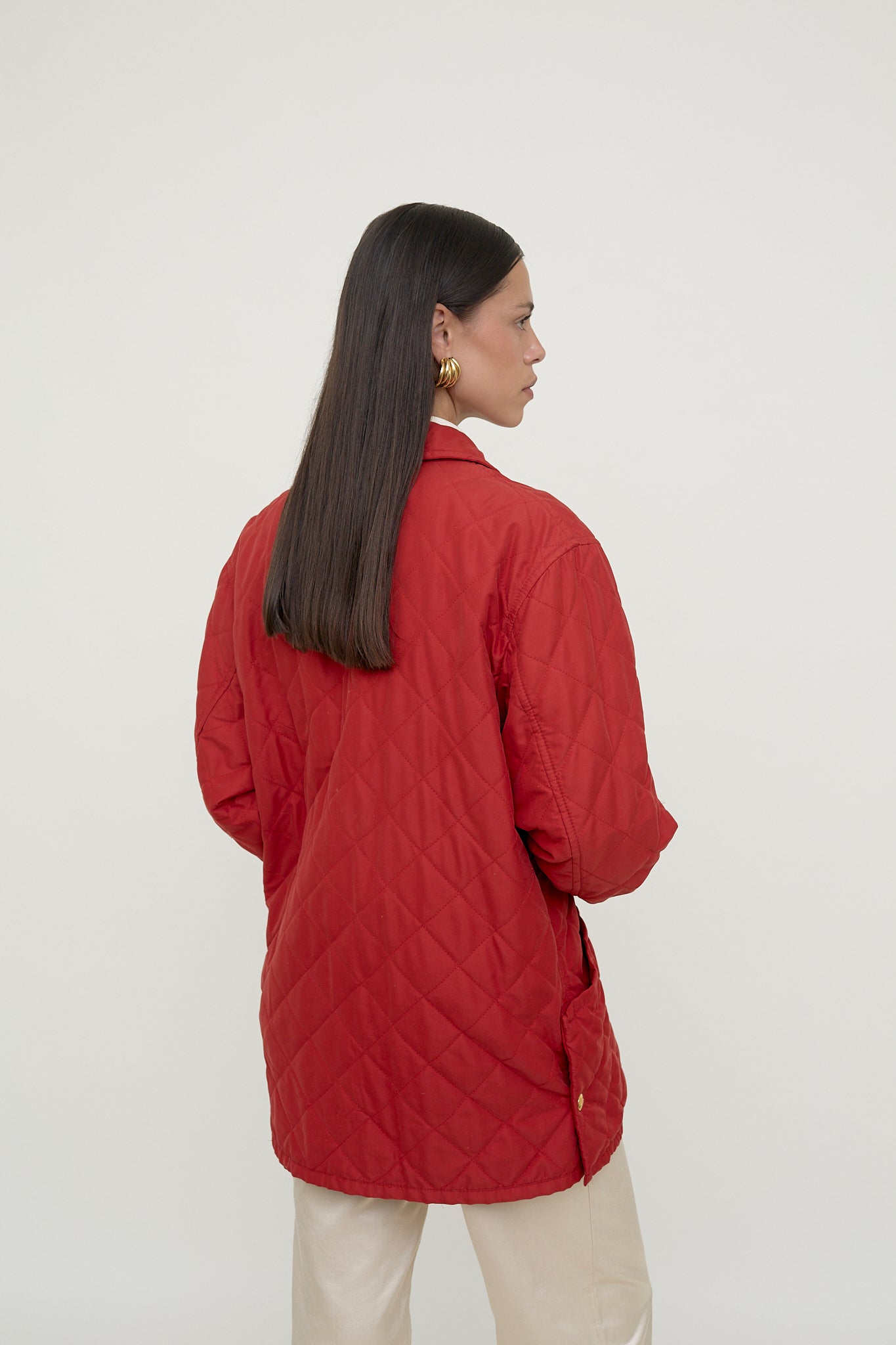 Red quilted Burberry jacket