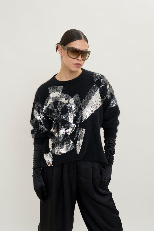 Vintage sequin motif angora knit