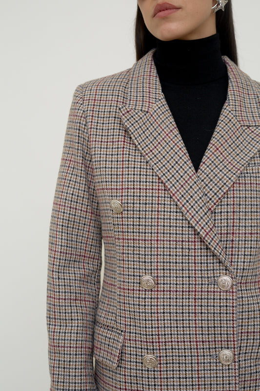 Tailored plaid double-breasted blazer