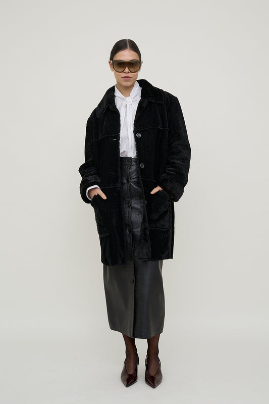 Plush velvet cocoon coat