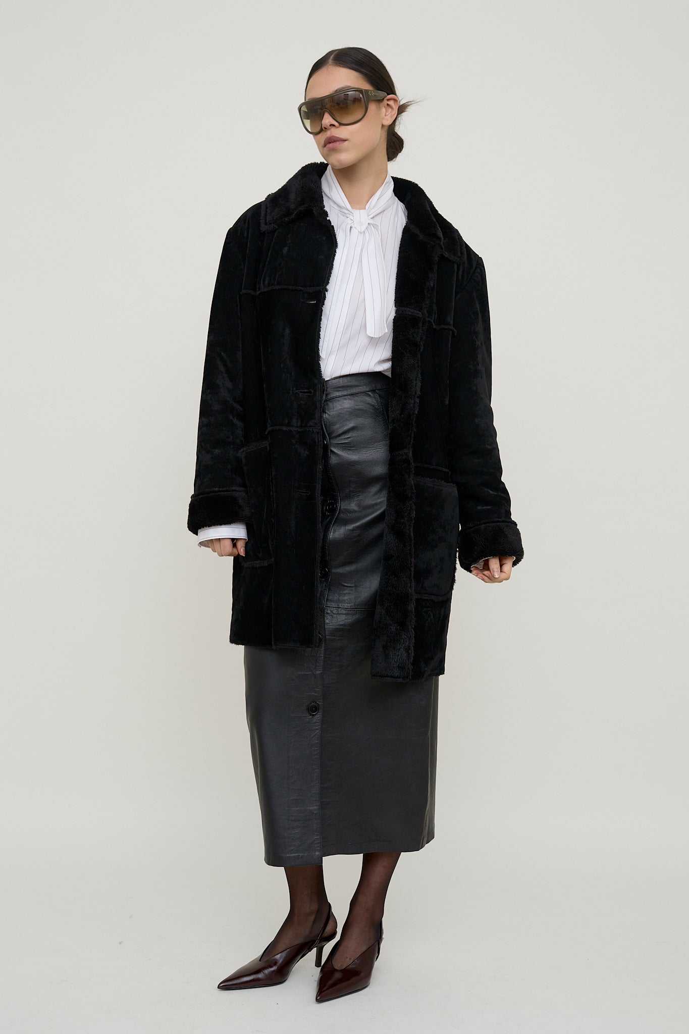 Plush velvet cocoon coat
