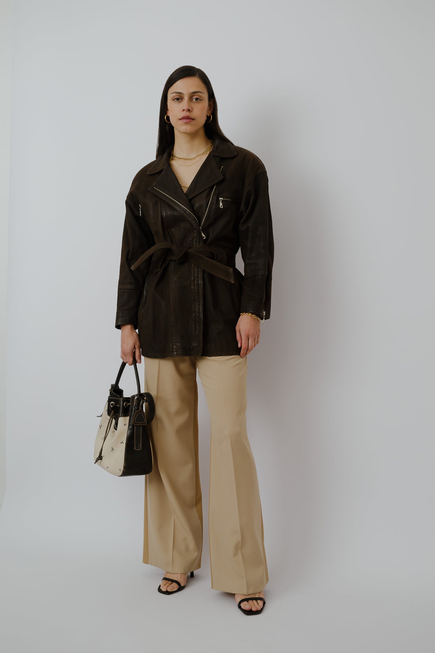Brown zipped leather jeacket