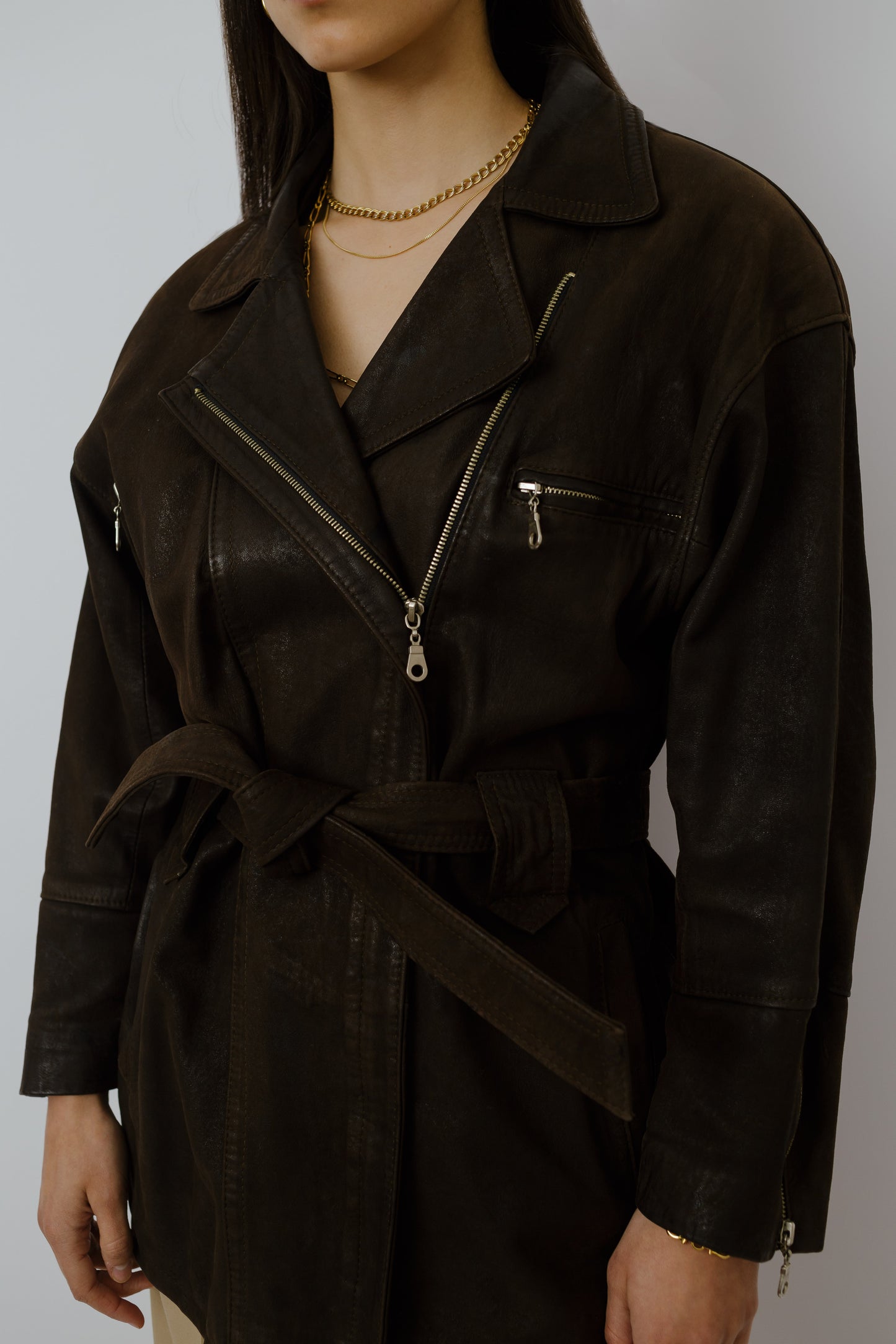 Brown zipped leather jeacket