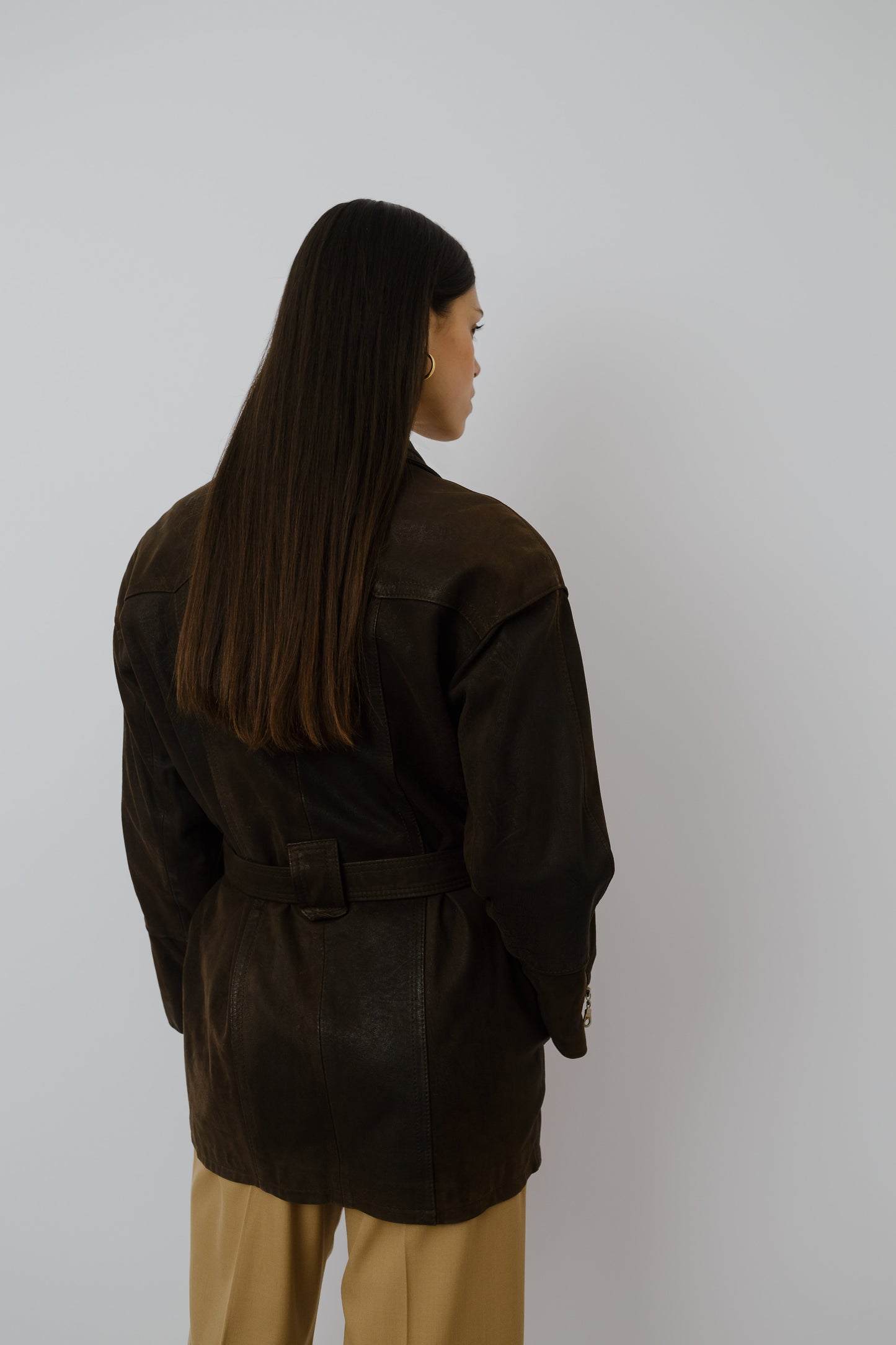 Brown zipped leather jeacket