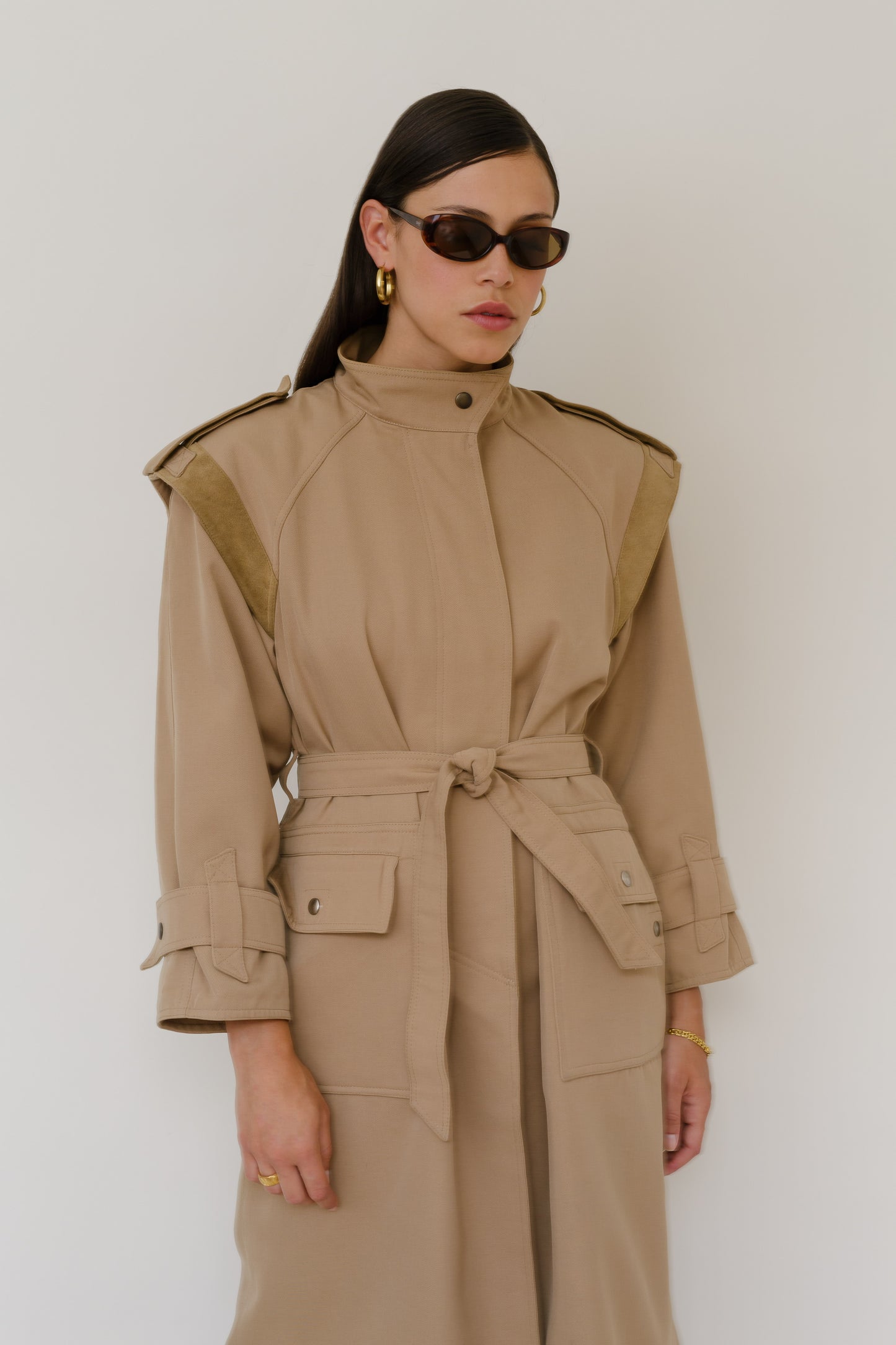 Vintage trench coat with wide shoulders