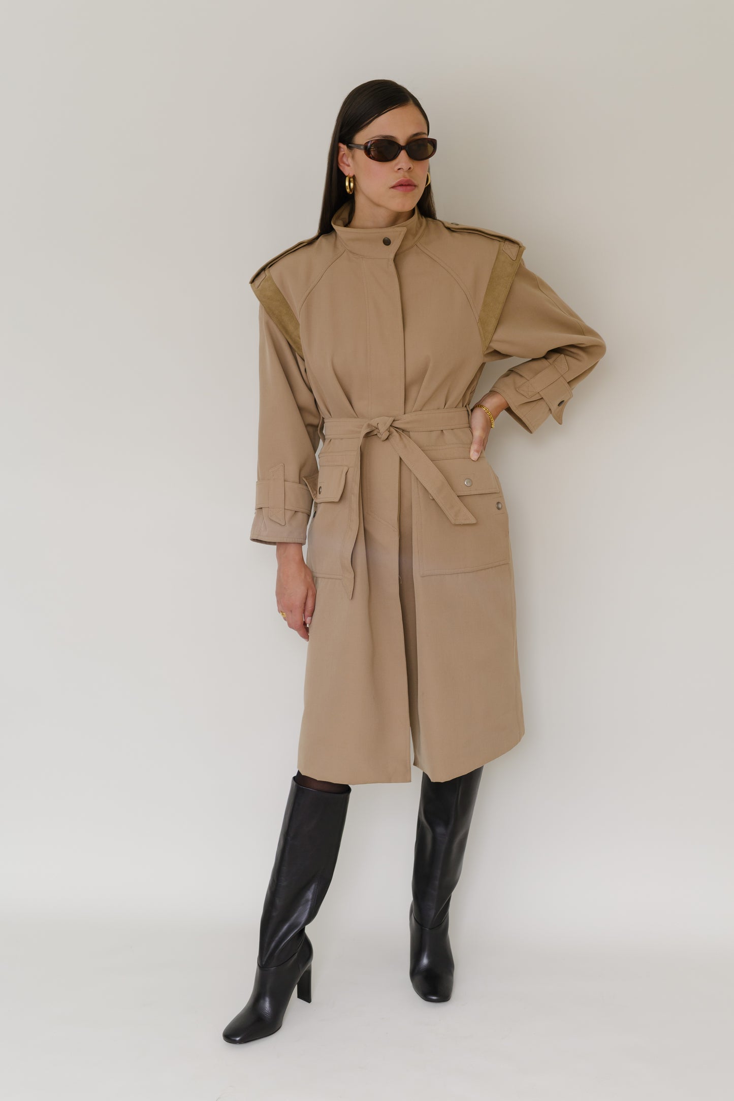 Vintage trench coat with wide shoulders