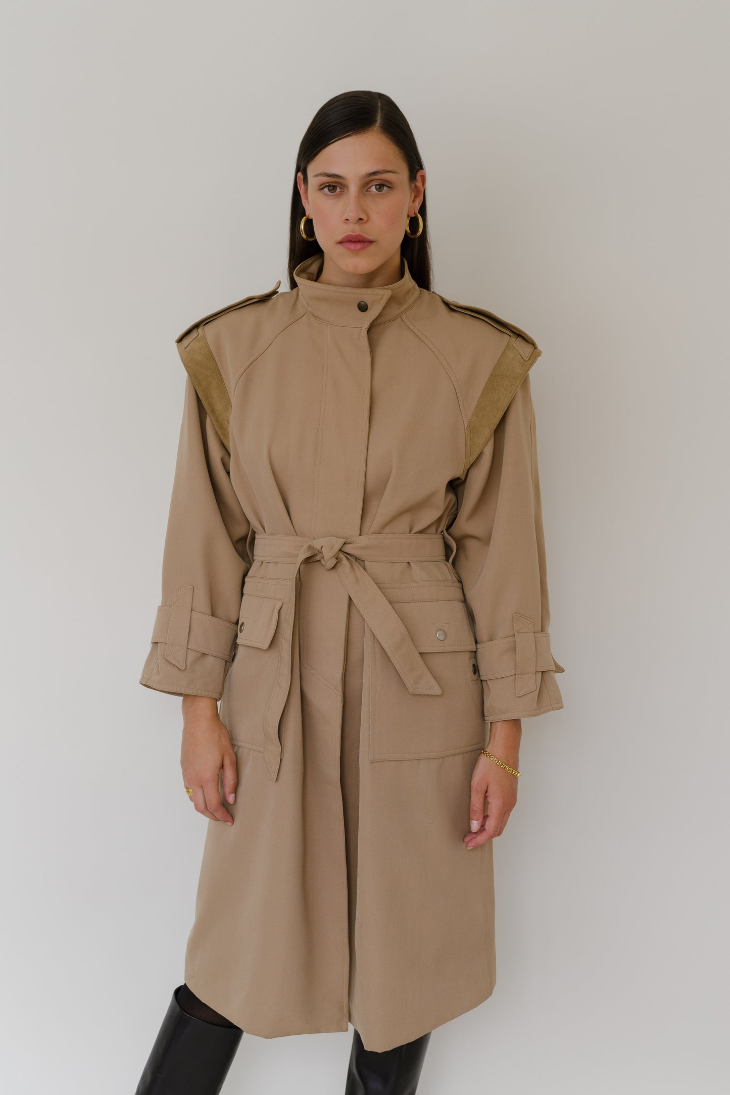 Vintage trench coat with wide shoulders