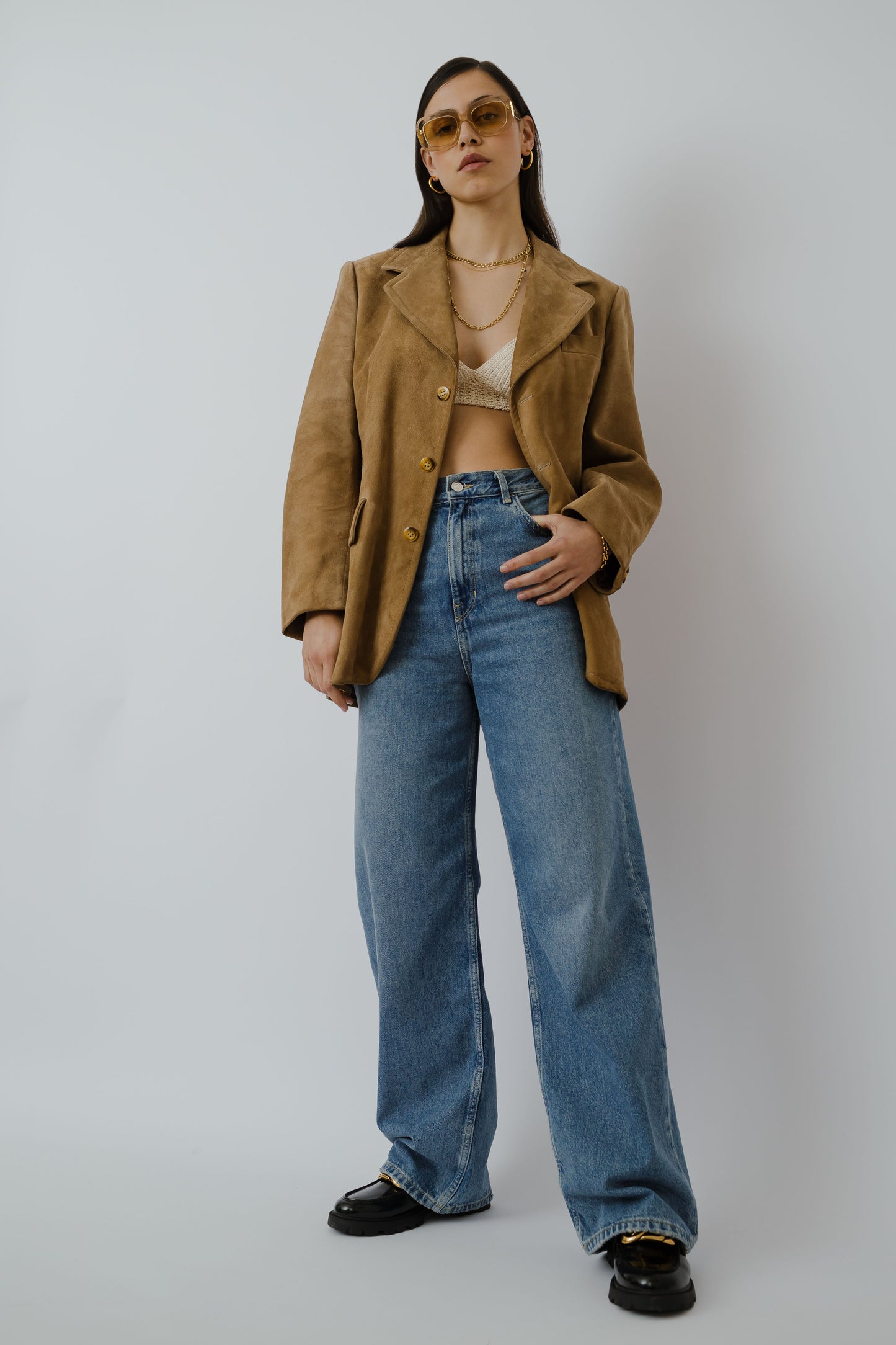 Soft suede leather blazer