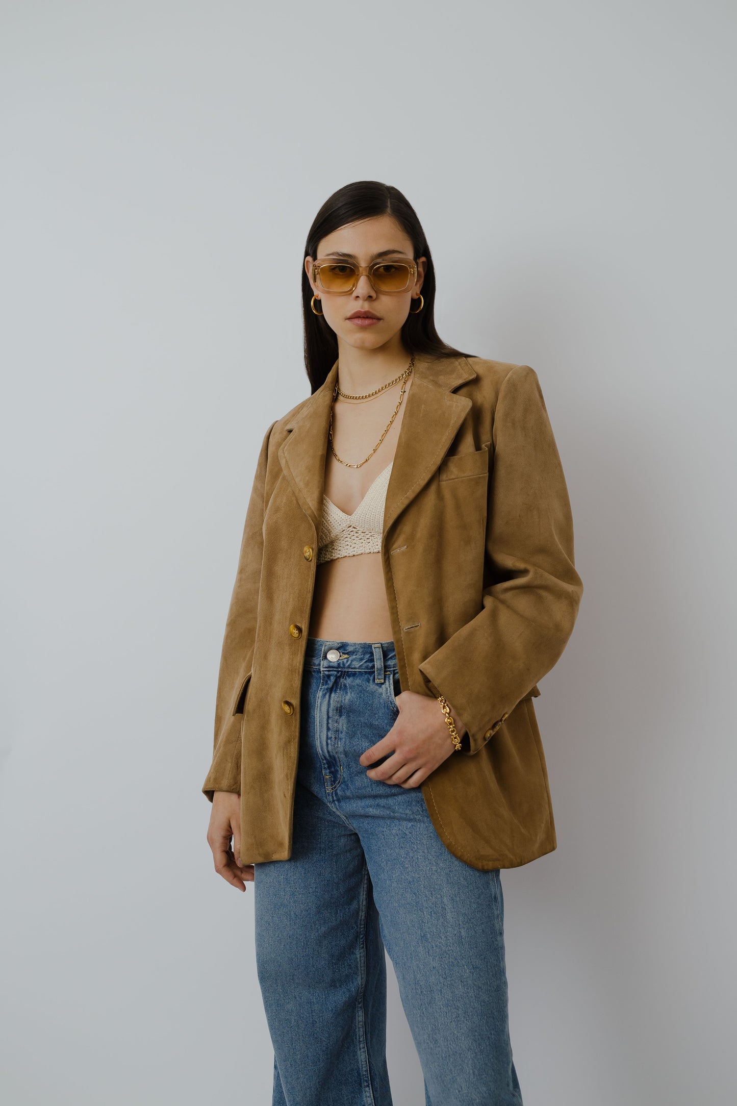 Soft suede leather blazer