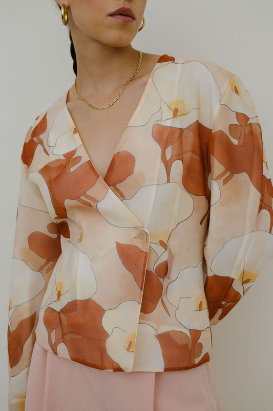 Double-breasted organza blouse