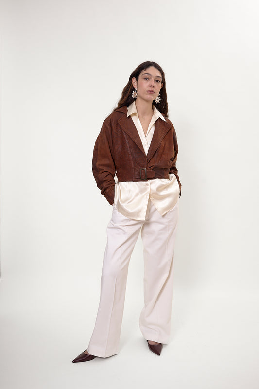 Cropped vintage leather jacket