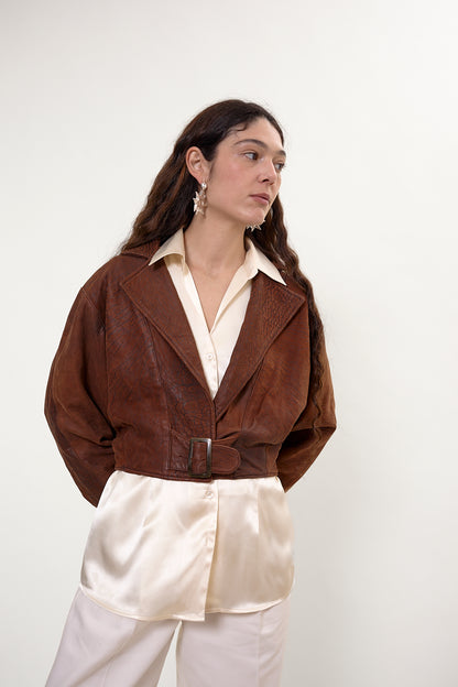 Cropped vintage leather jacket