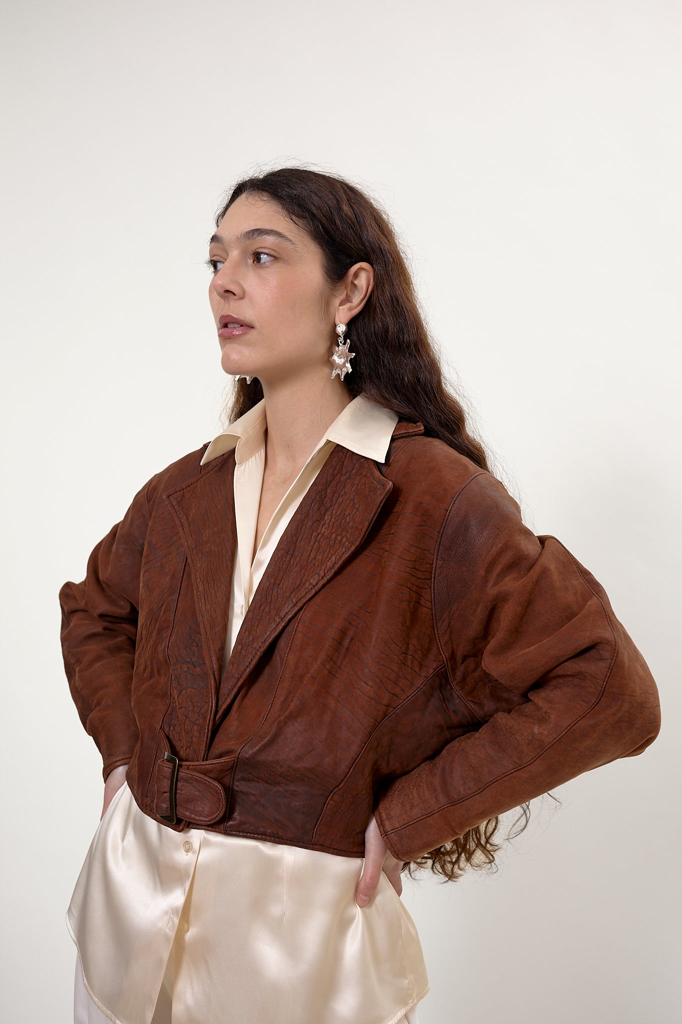 Cropped vintage leather jacket