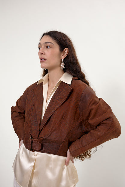 Cropped vintage leather jacket