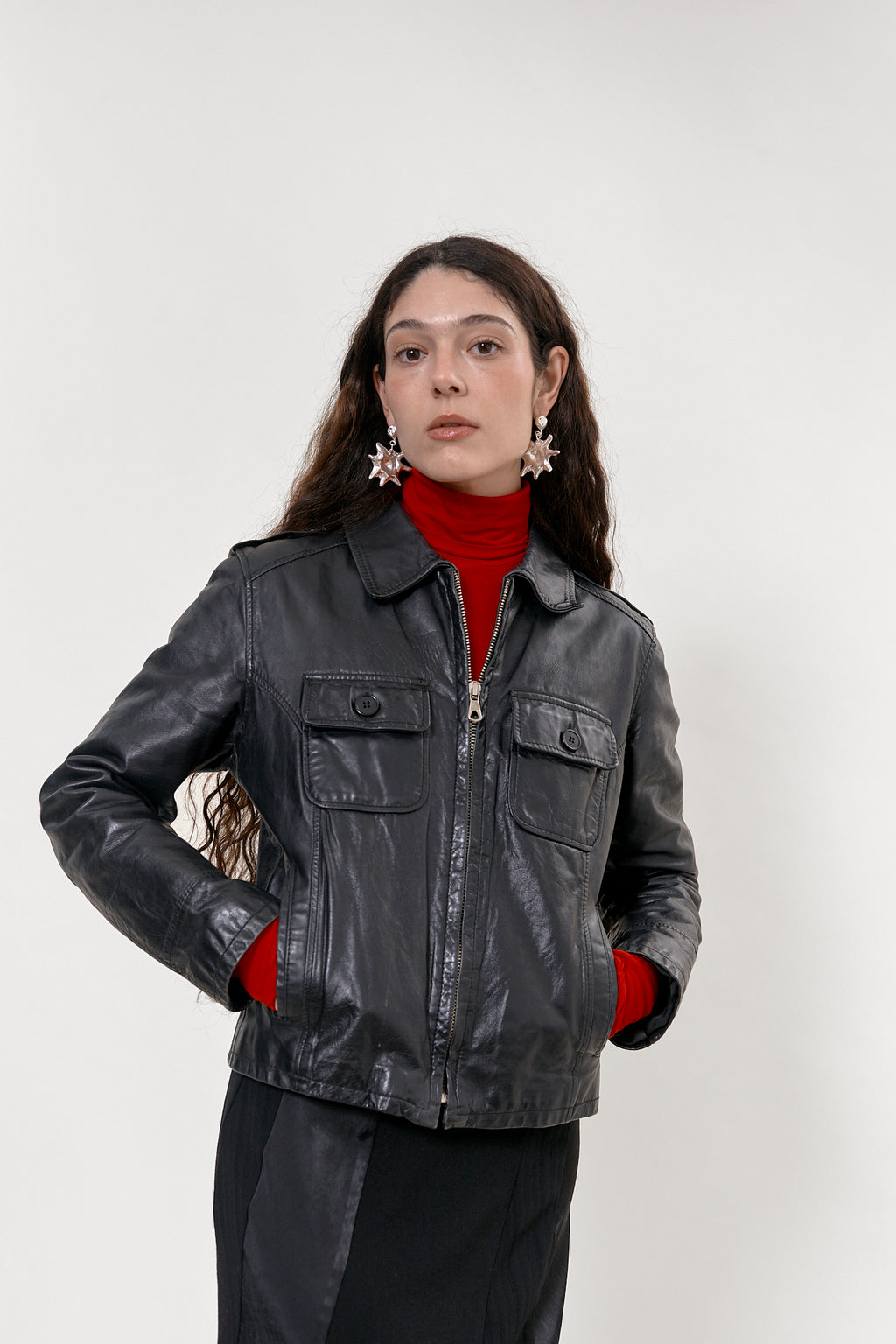 2000s fitted biker leather jacket