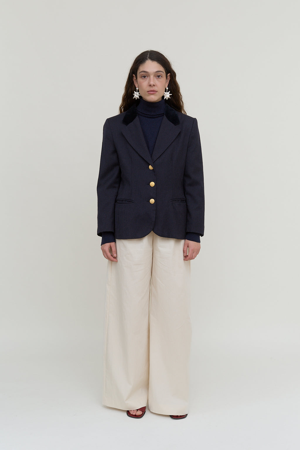 Navy vintage blazer with velvet collar