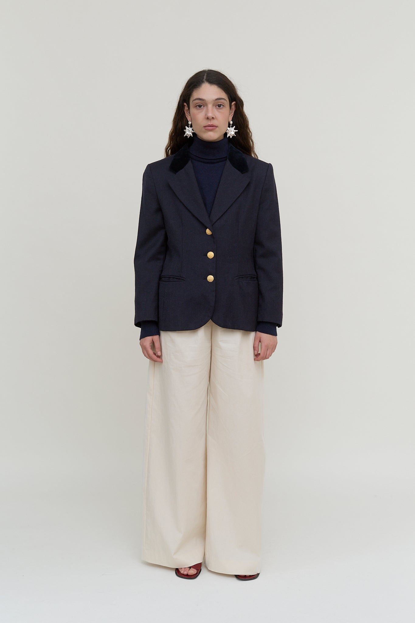 Navy vintage blazer with velvet collar