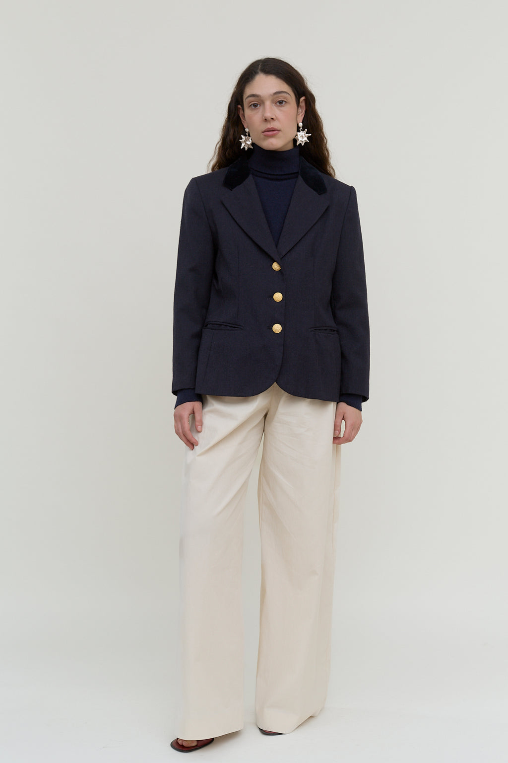 Navy vintage blazer with velvet collar