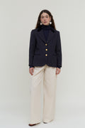 Navy vintage blazer with velvet collar