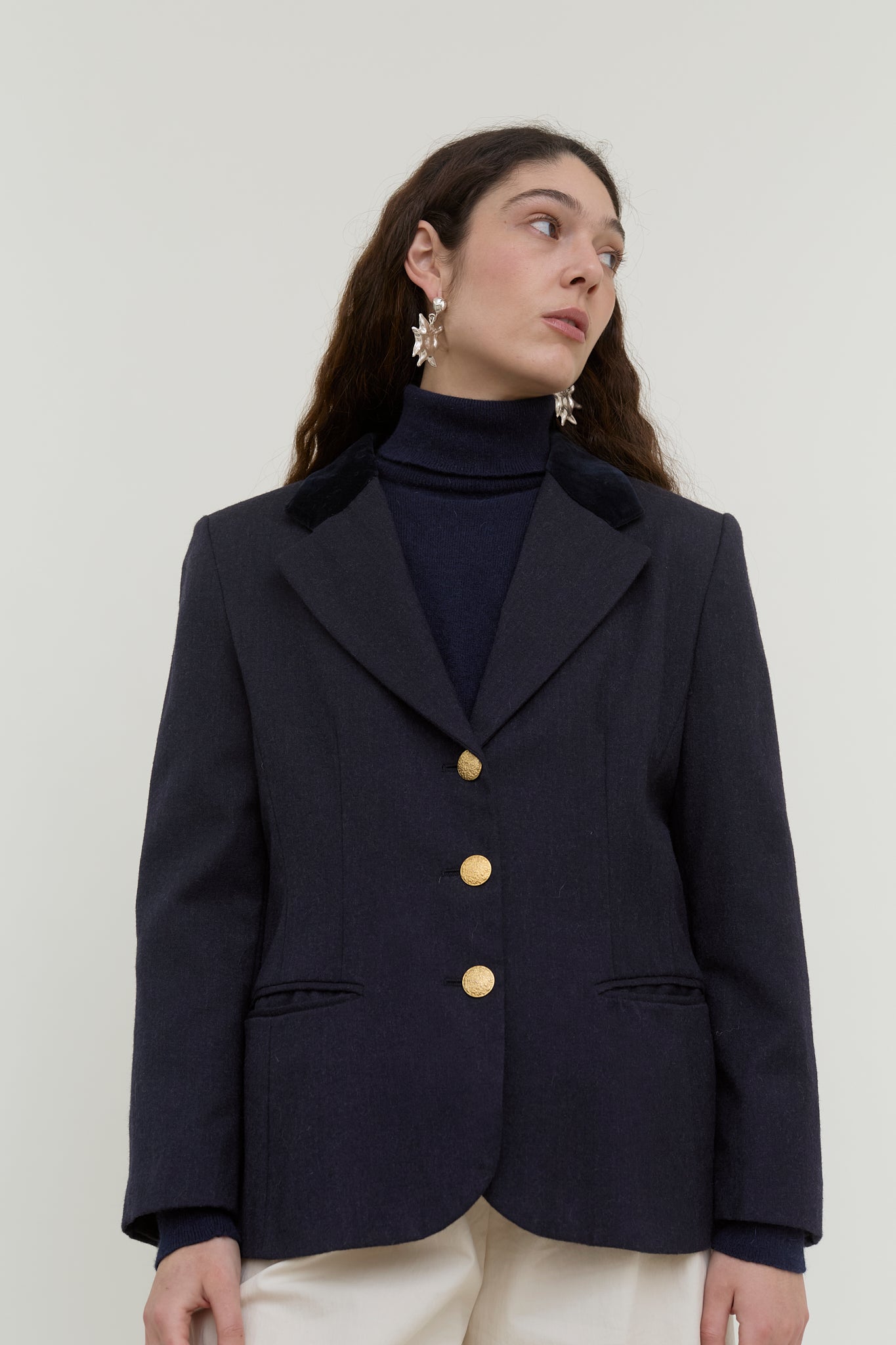 Navy vintage blazer with velvet collar