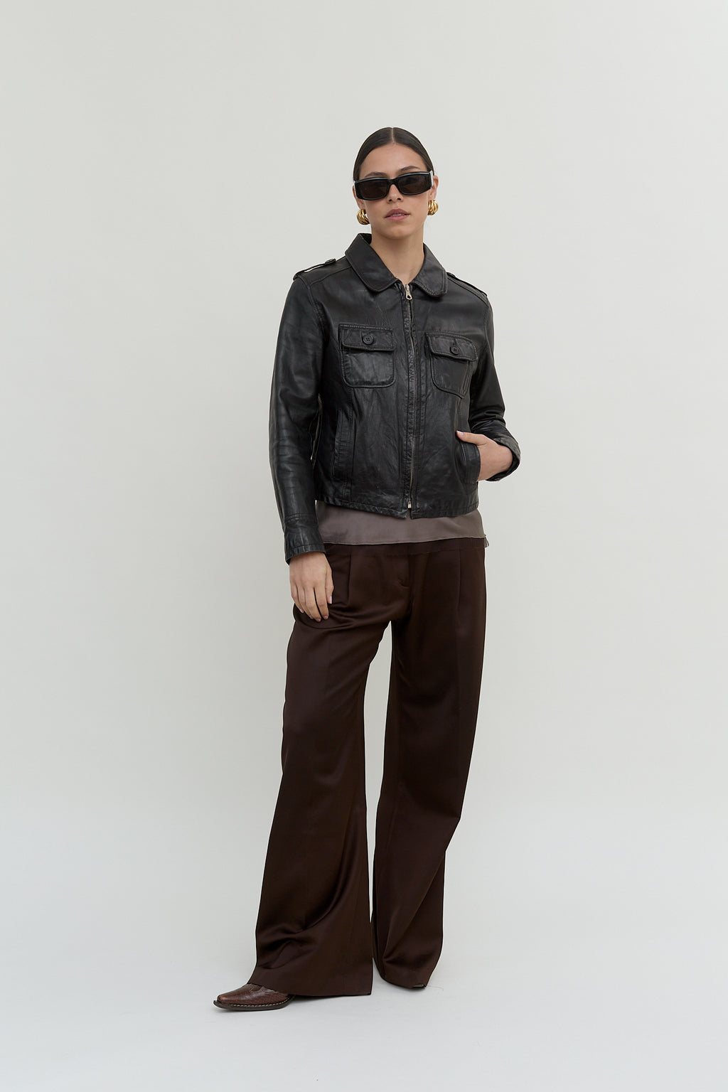 2000s fitted biker leather jacket