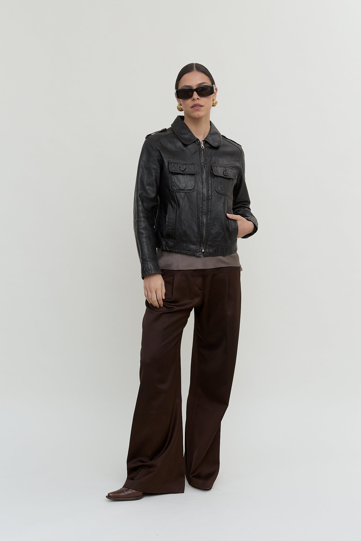 2000s fitted biker leather jacket