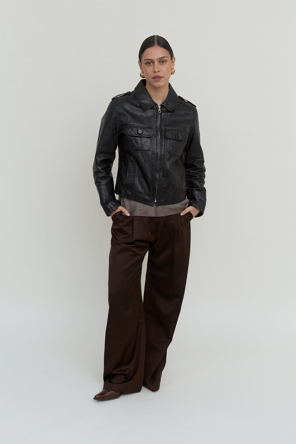 2000s fitted biker leather jacket