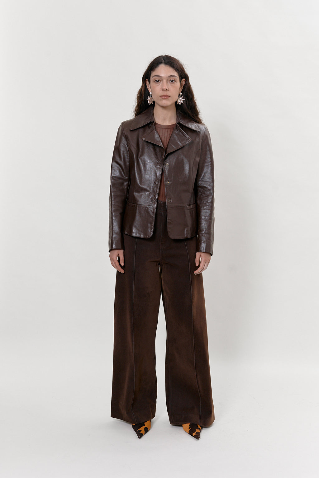 Chocolate brown leather blazer jacket