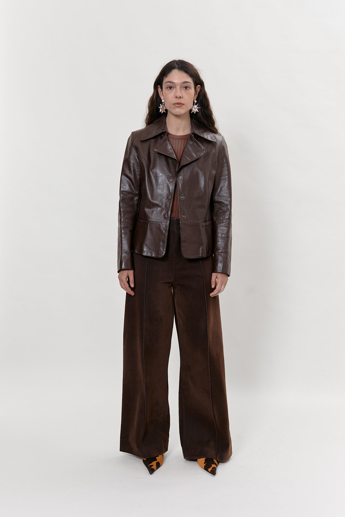 Chocolate brown leather blazer jacket