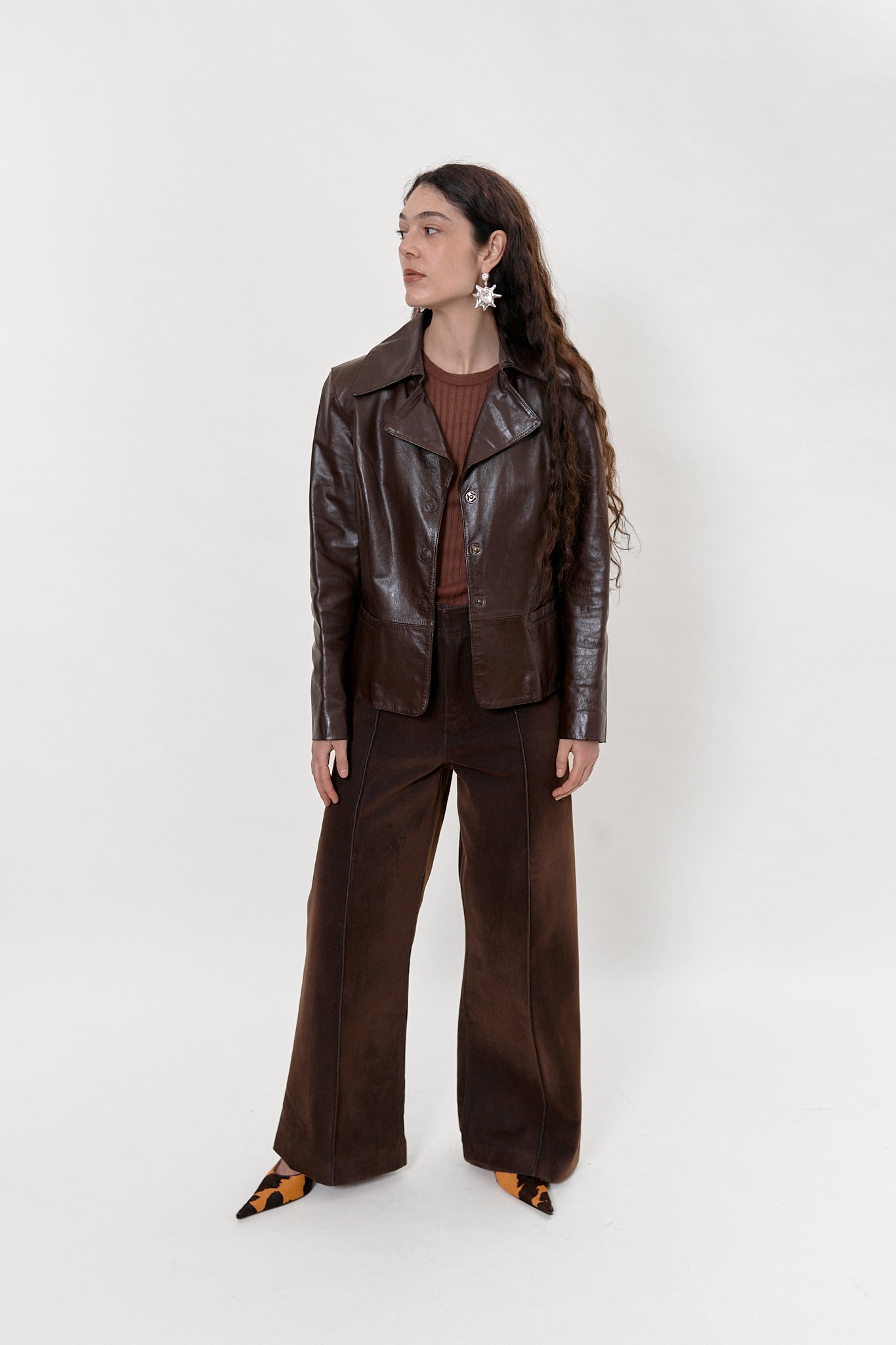 Chocolate brown leather blazer jacket