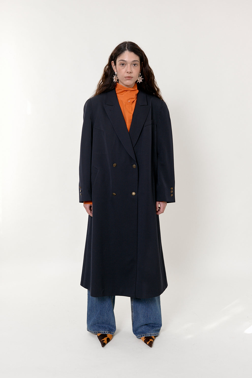 Double-breasted navy coat