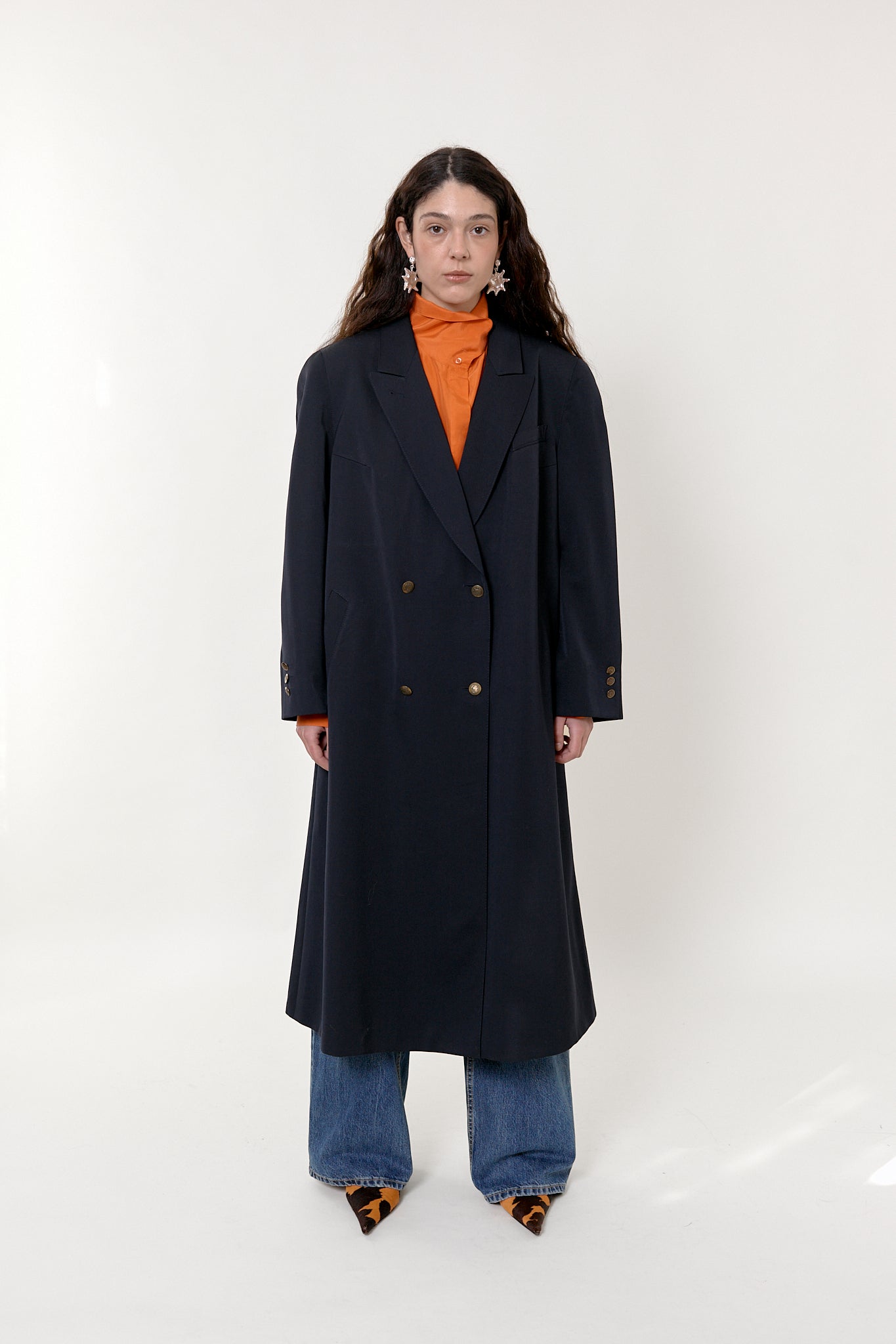 Double-breasted navy coat