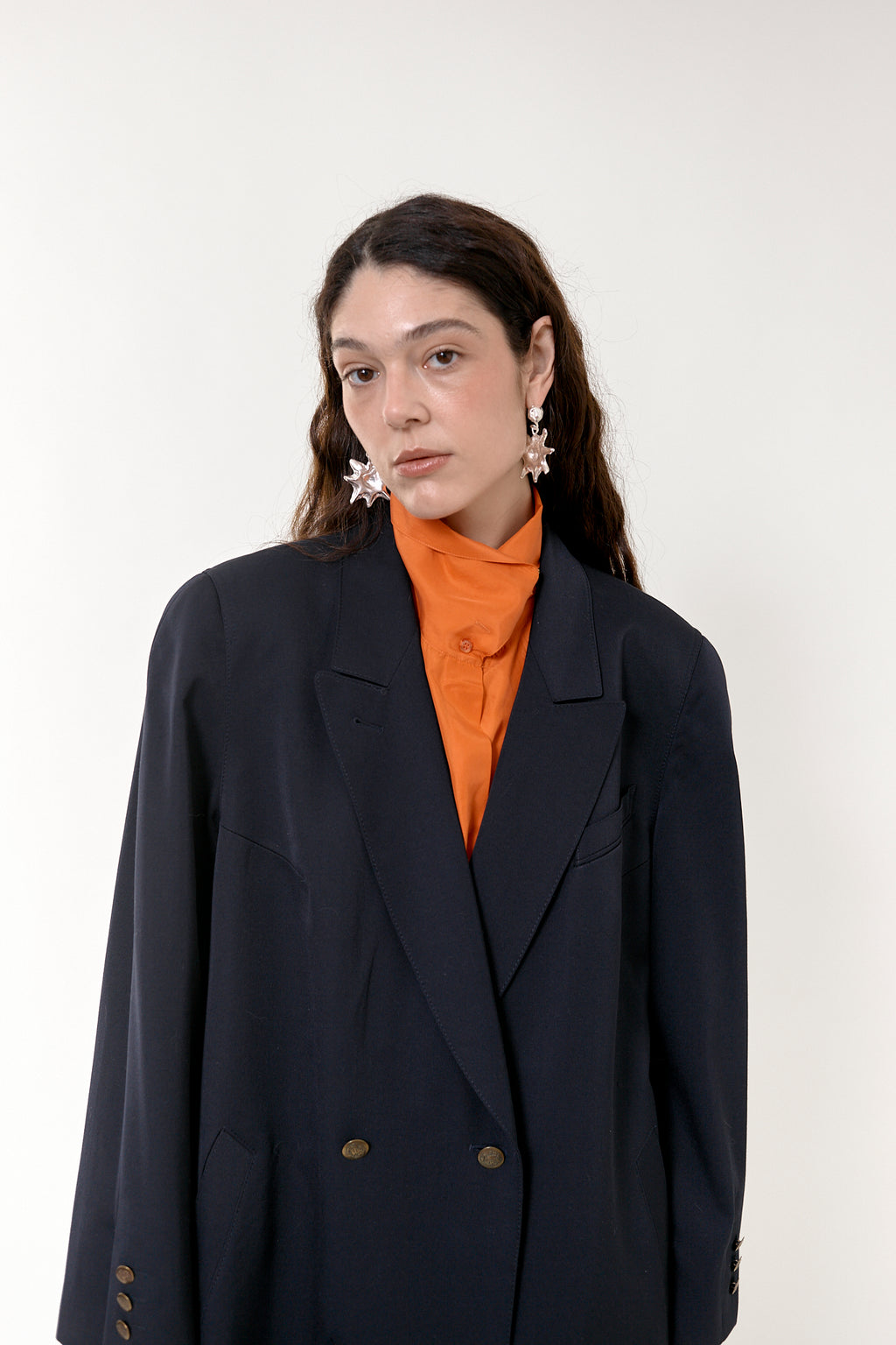 Double-breasted navy coat