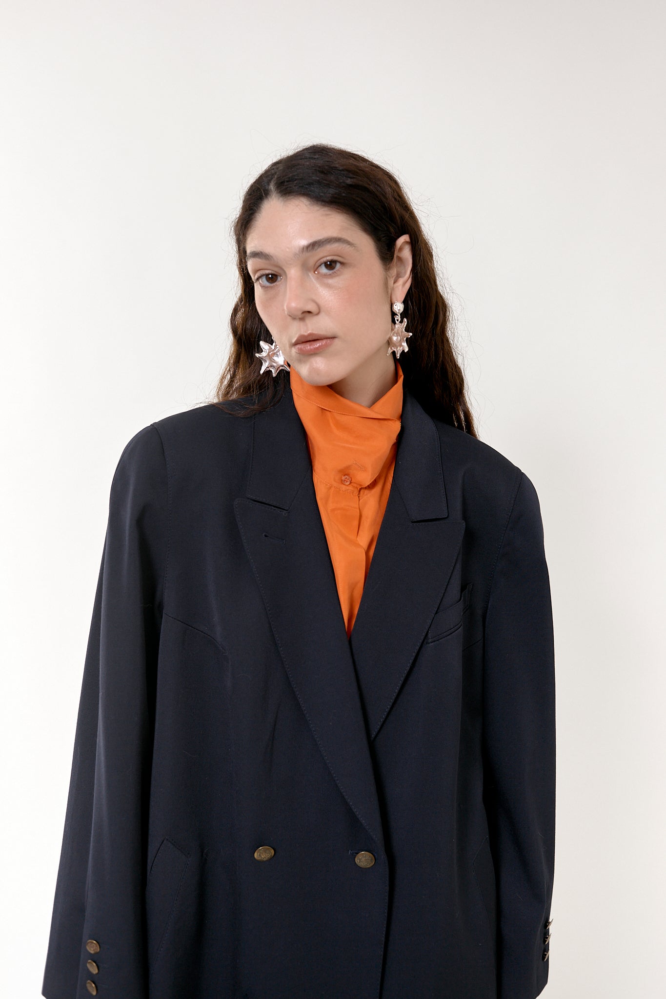 Double-breasted navy coat