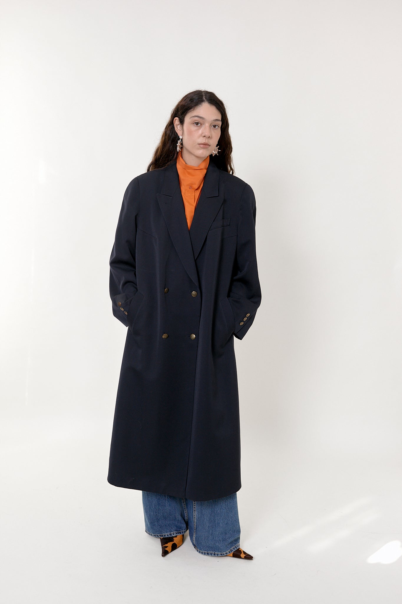 Double-breasted navy coat