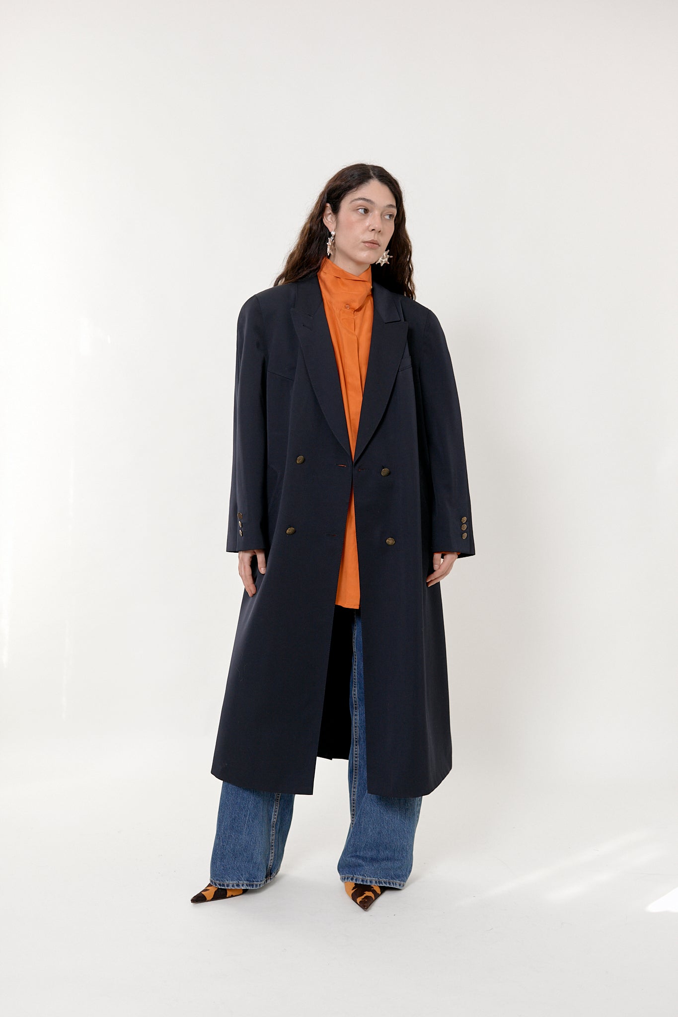Double-breasted navy coat