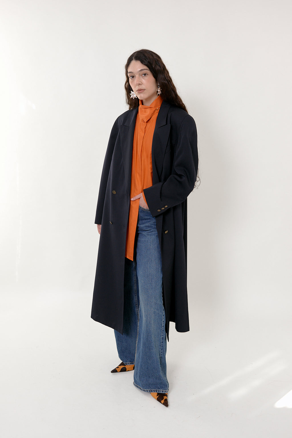 Double-breasted navy coat