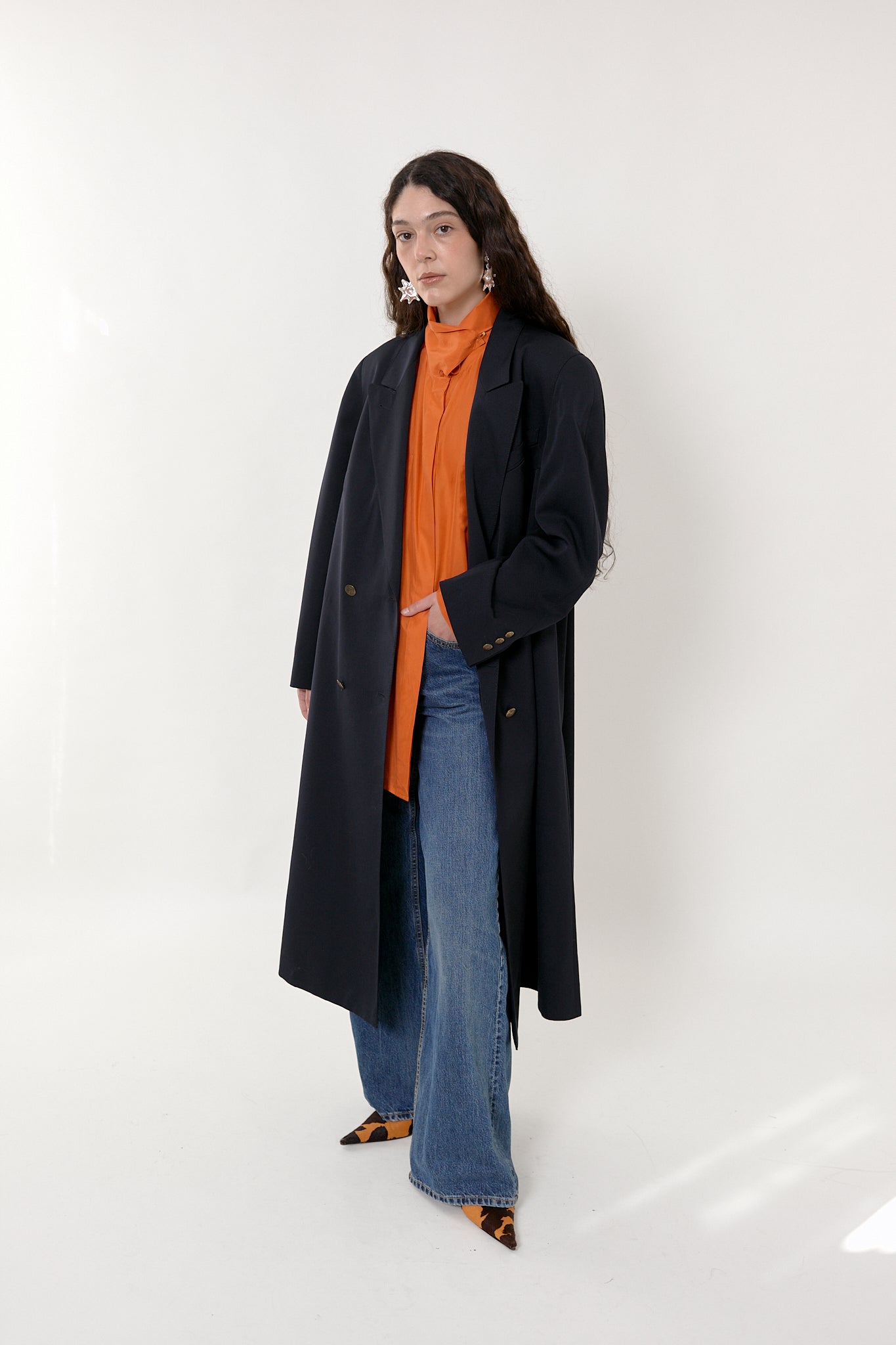 Double-breasted navy coat