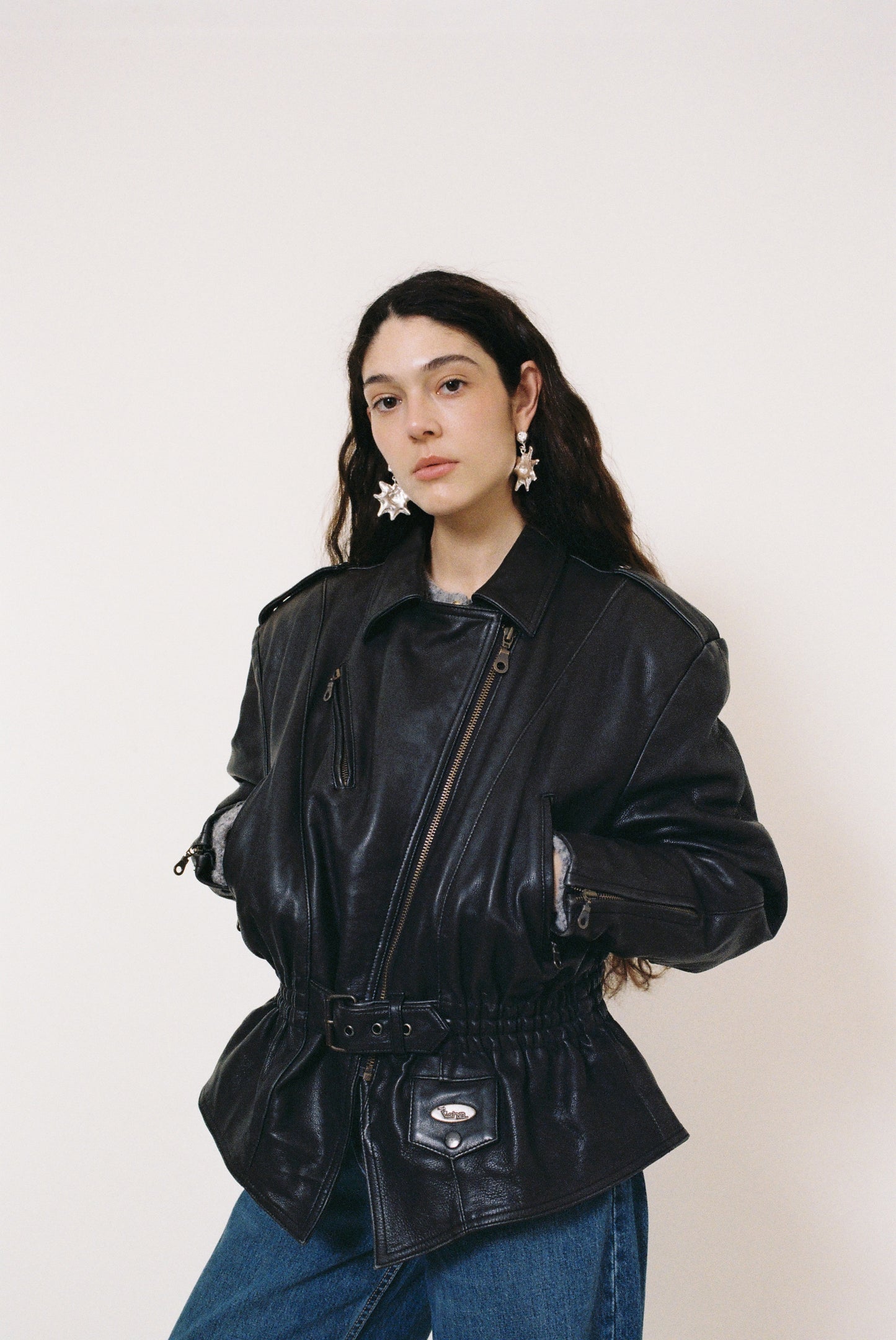 Oversized motorbike leather jacket