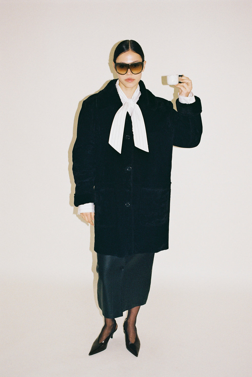 Plush velvet cocoon coat