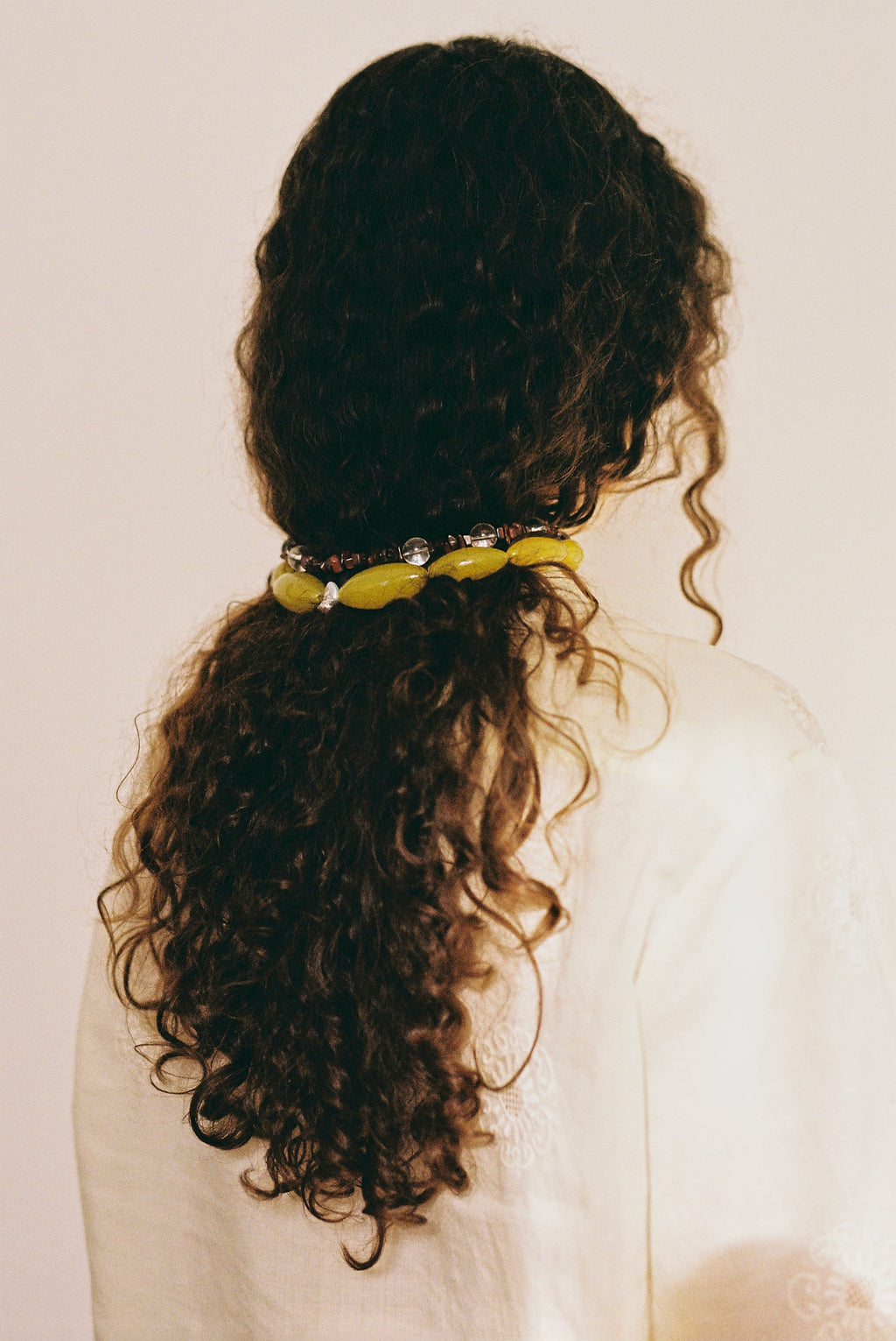 Yellow acetate statement necklace with pearls