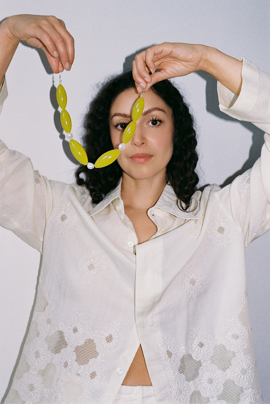 Yellow acetate statement necklace with pearls