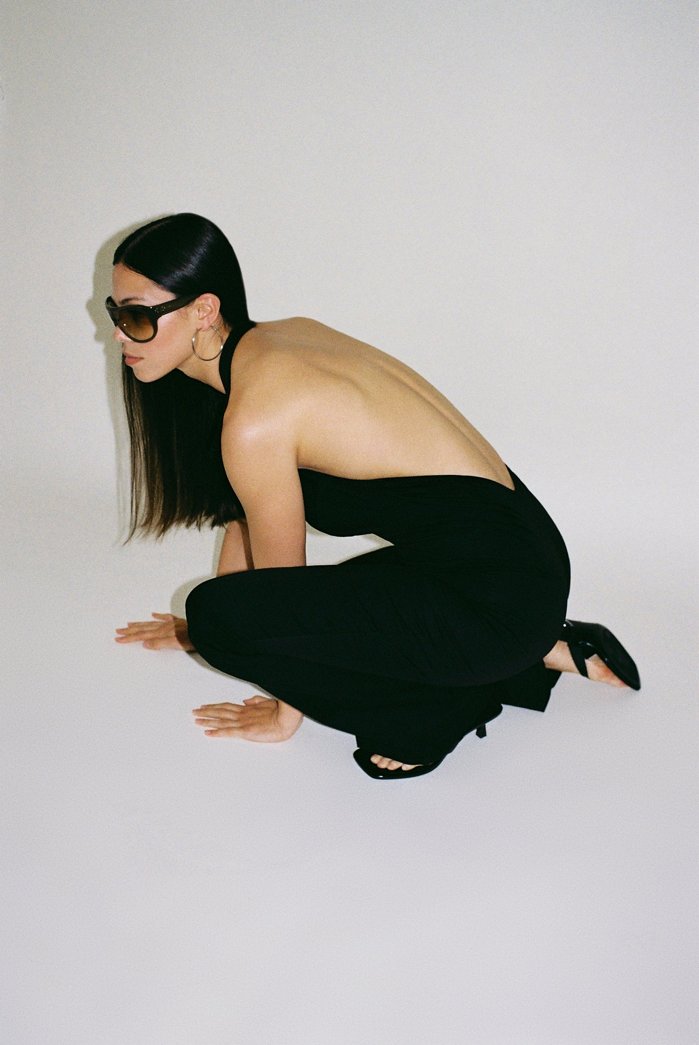 2000s black halter jumpsuit