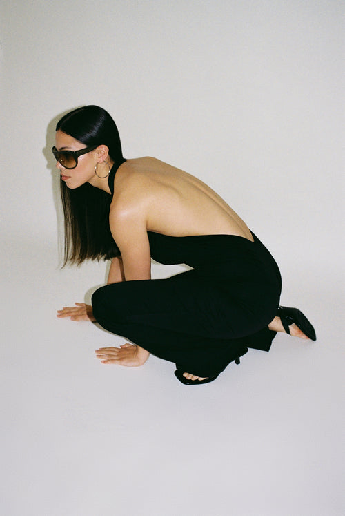2000s black halter jumpsuit